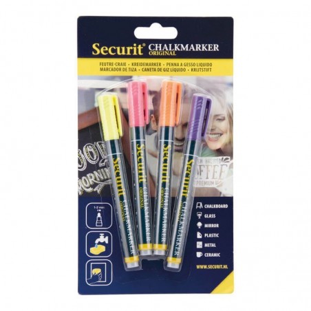 Lot de 4 feutres craie tropical mine 1-2mm SECURIT Salle