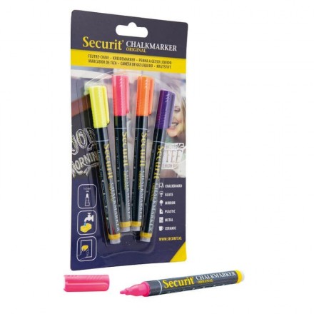 Lot de 4 feutres craie tropical mine 1-2mm SECURIT Salle