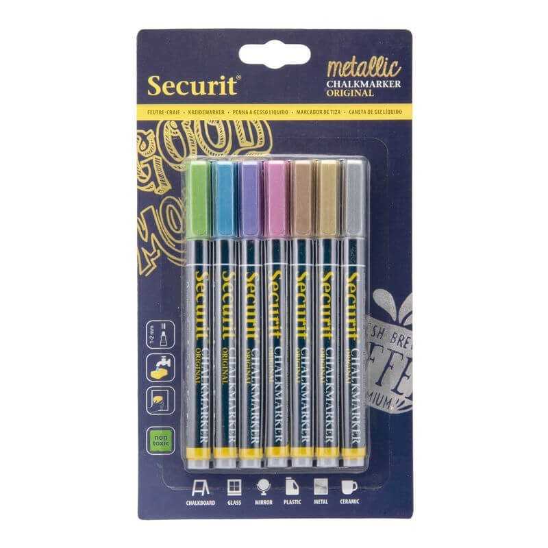 Lot de 7 feutres craie métalliques mine 1-2mm SECURIT Salle Lot de 7 feutres craie métalliques mine 1-2mm SECURIT Salle