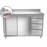 Meuble adossé 3 tiroirs + p. coulissantes P700mm  Meubles bas inox