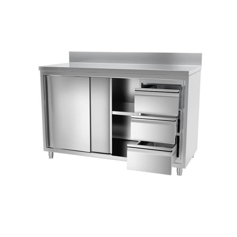 Meuble adossé 3 tiroirs + p. coulissantes P600mm Meubles bas inox Meuble adossé 3 tiroirs + p. coulissantes P600mm Meubles bas inox