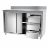 Meuble adossé 3 tiroirs + p. coulissantes P600mm  Meubles bas inox