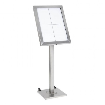 Porte-menu lumineux INOX 4xA4 sur pied SECURIT Porte-menus lumineux
