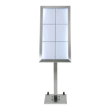 6xA4 stainless steel illuminated menu holder on stand SECURIT Information Displays