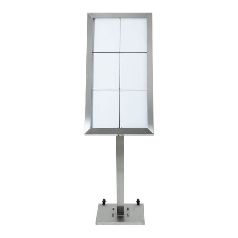 Porte-menu lumineux INOX 6xA4 sur pied SECURIT Porte-menus lumineux Porte-menu lumineux INOX 6xA4 sur pied SECURIT Porte-menus lumineux