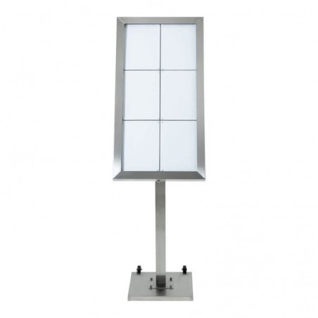 6xA4 stainless steel illuminated menu holder on stand SECURIT Information Displays