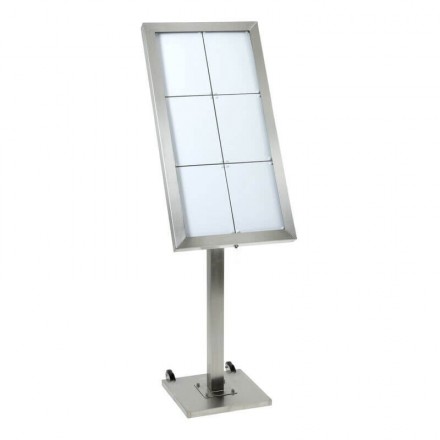 6xA4 stainless steel illuminated menu holder on stand SECURIT Information Displays