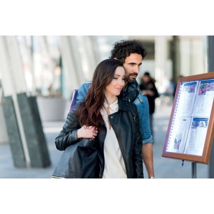 Porte-menu lumineux CLASSIC TECK 4xA4 sur pied SECURIT Porte-menus lumineux