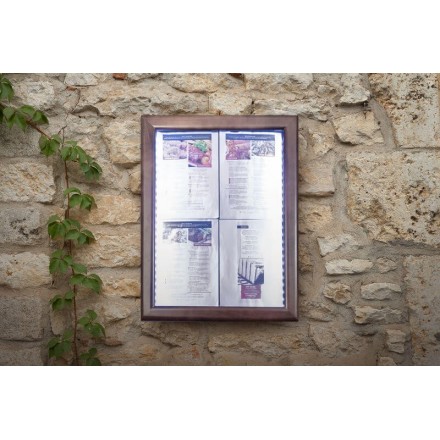 Illuminated menu holder CLASSIC BROWN 4xA4 SECURIT Information Displays