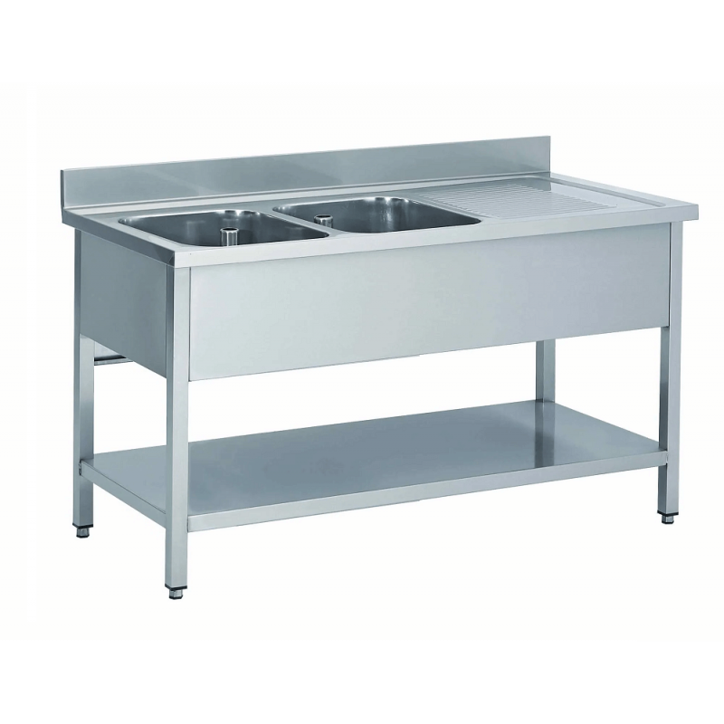 Plonge inox | 2 bacs + égouttoir  Plonges inox