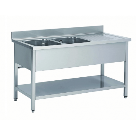 Plonge inox | 2 bacs + égouttoir  Plonges inox