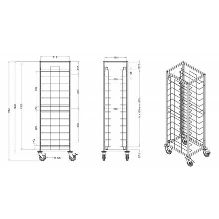 Welded clearance trolley | 1x12 level | without side panels L2G Stainless steel transport ladders