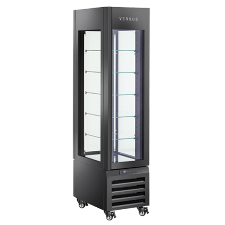 VRP304B Refrigerated Panoramic Pastry Display Case VERSUS Rotating cake cases