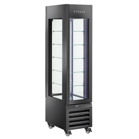VRP304B Refrigerated Panoramic Pastry Display Case VERSUS Rotating cake cases
