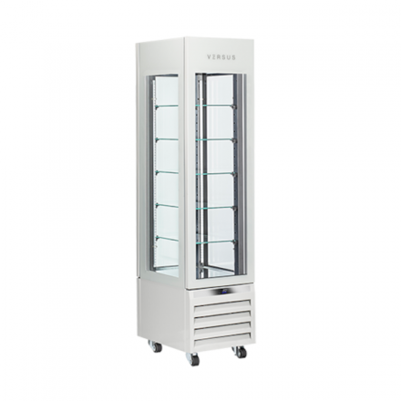 VRP304W Refrigerated Panoramic Pastry Display Case VERSUS Rotating cake cases