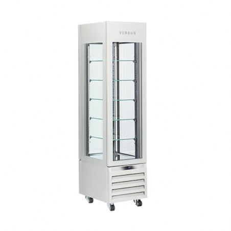VRP304W Refrigerated Panoramic Pastry Display Case VERSUS Rotating cake cases
