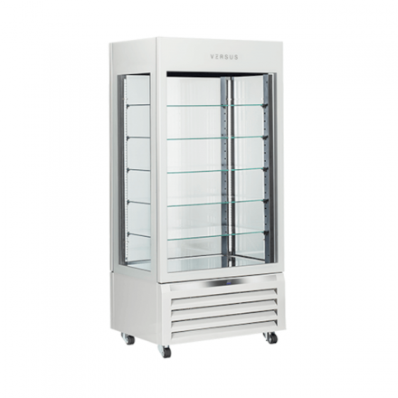 VRP604W Refrigerated Panoramic Pastry Display Case | White VERSUS Rotating cake cases