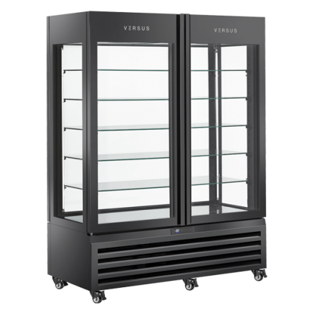 Panoramic refrigerated pastry display case VRP804B|Black VERSUS Rotating cake cases