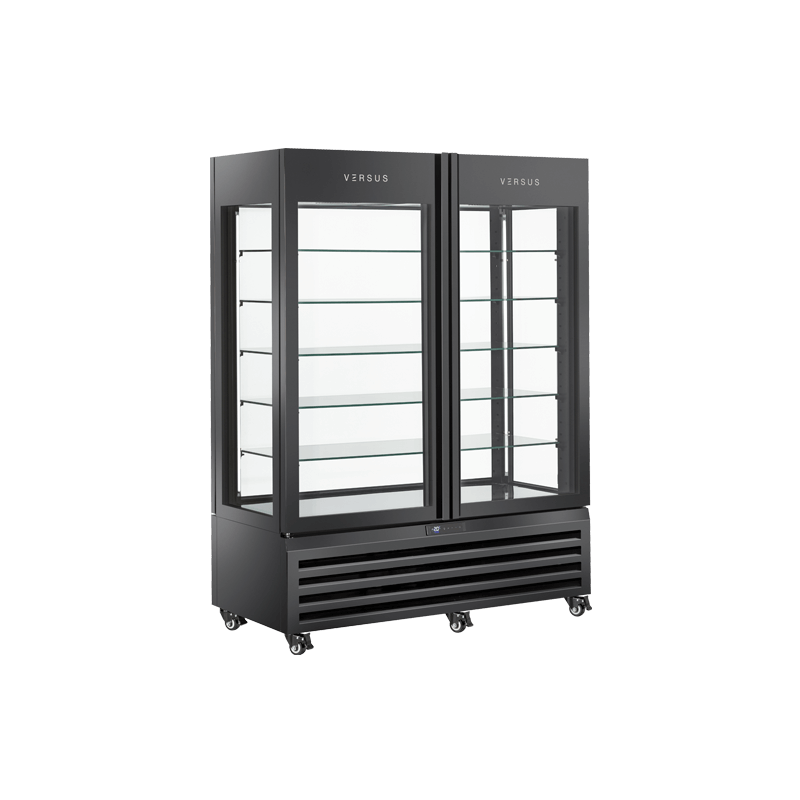 Panoramic refrigerated pastry display case VRP804B|Black VERSUS Rotating cake cases