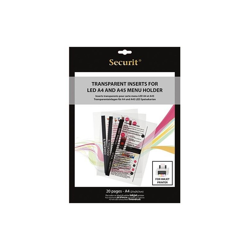 Lot de 20 inserts transparents imprimables A4 SECURIT Accessoires Lot de 20 inserts transparents imprimables A4 SECURIT Accessoires